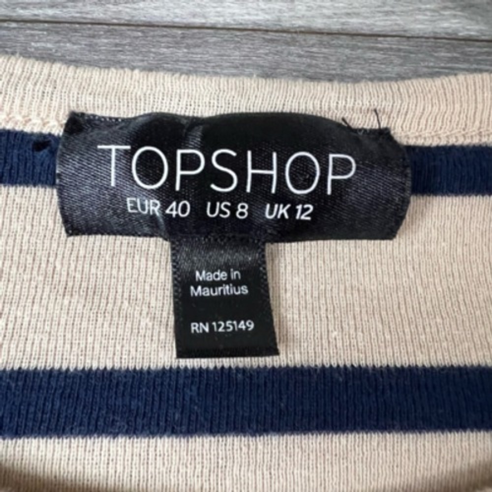 Topshop Womens Crop Top Beige Striped Long Sleeve Scoop Neck Lettuce Edge 8 - Picture 5 of 12